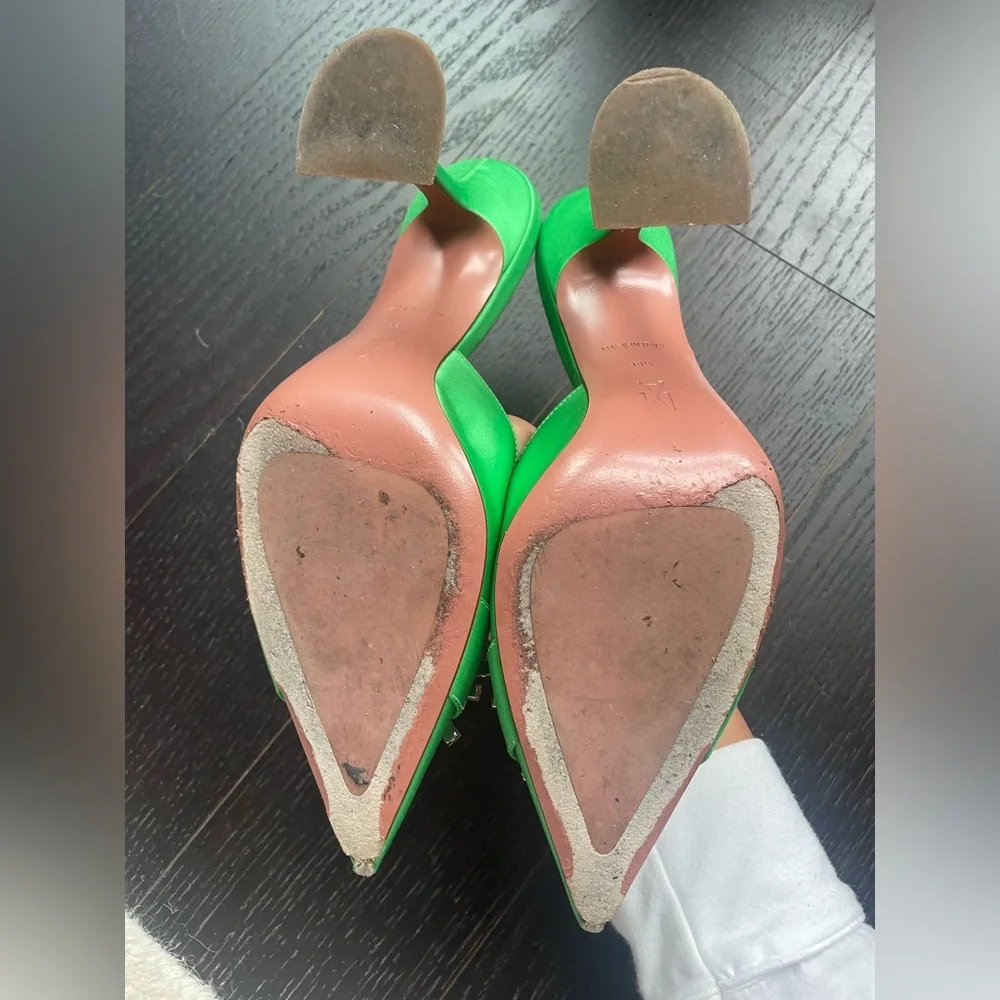 Amina Muaddi Begum Green “Frog” Satin Martini Heels 95mm Sz 38.5 - Picture 5 of 10